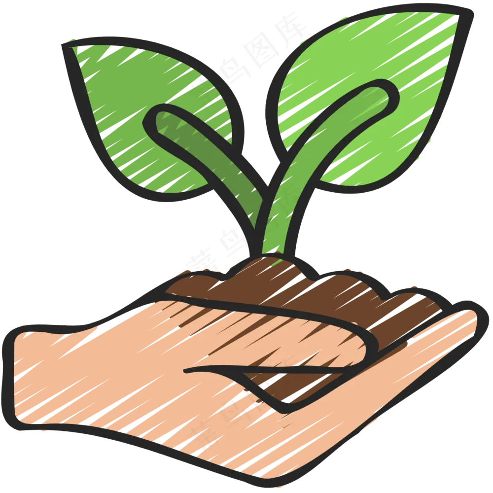 手捧着小绿苗 铅笔手绘图标icon