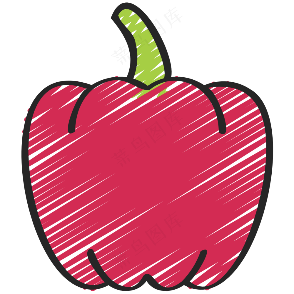 红椒 彩椒 Bell pepper 绿色健康食品 铅笔手绘图标icon