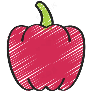 红椒 彩椒 Bell pepper 绿色健康食品 铅笔手绘图标icon