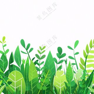 春夏绿色草丛绿叶卡通插画免抠