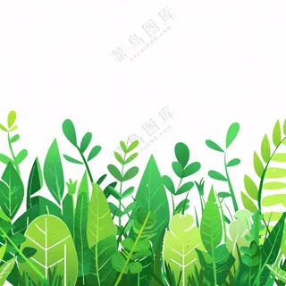 春夏绿色草丛绿叶卡通插画免抠