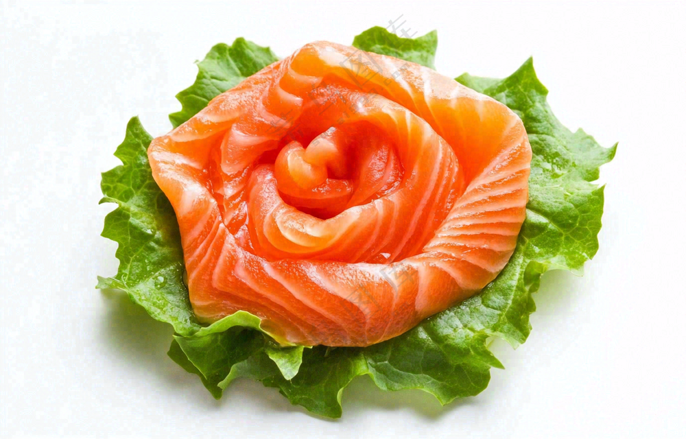 生鱼片三文鱼生菜食物摄影图