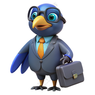 立体3D商务装鸟 乌鸦 免扣素材 PNG 透明背景