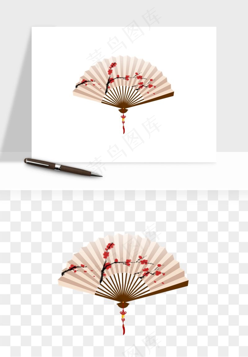 古风扇子元素png免抠
