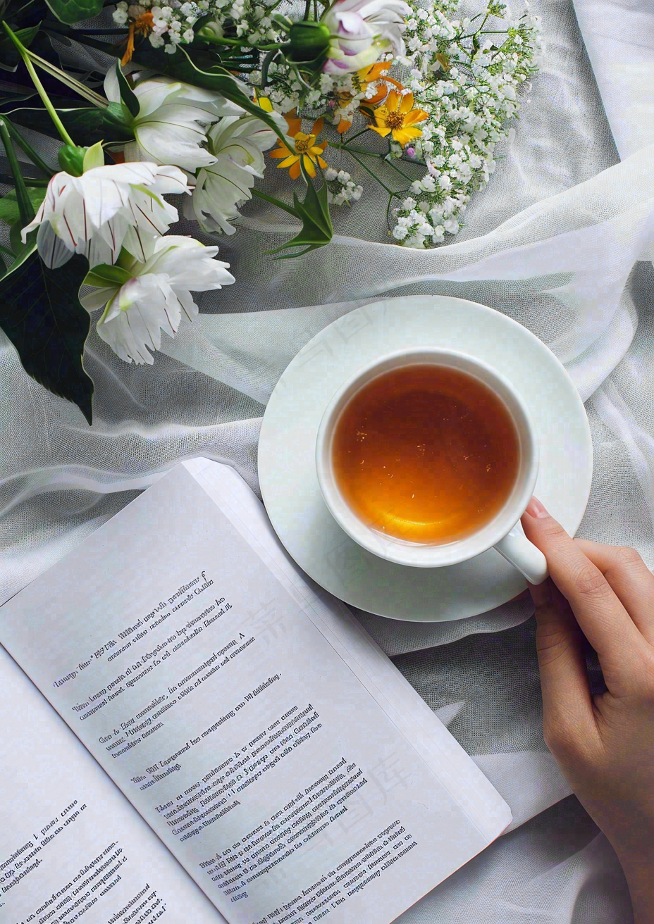 下午茶休闲学习阅读场景世界读书日摄影图