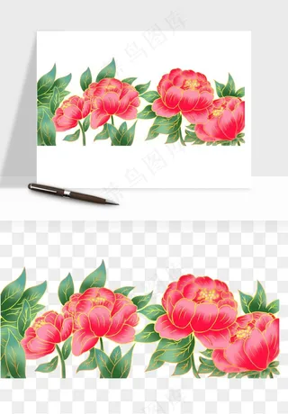 手绘国潮牡丹花花卉图案png免抠
