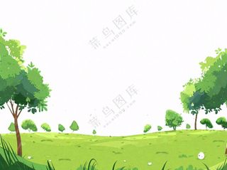 草原青草树木卡通插画免抠