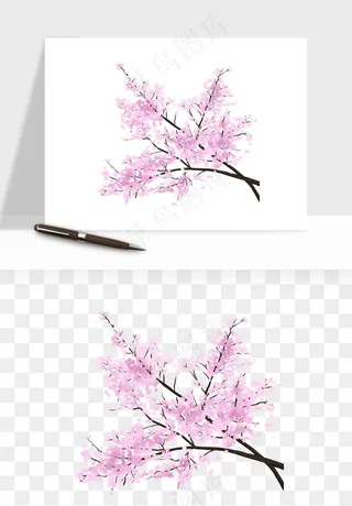 手绘樱花树png免抠