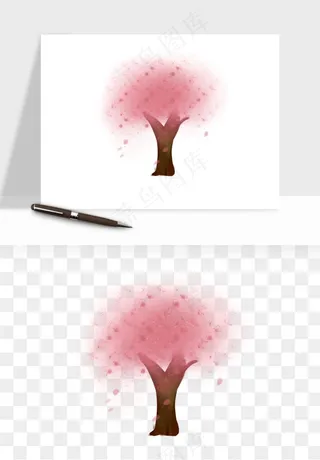手绘浪漫花树桃花树png免抠