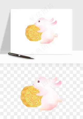中秋月饼玉兔国潮插画png免抠