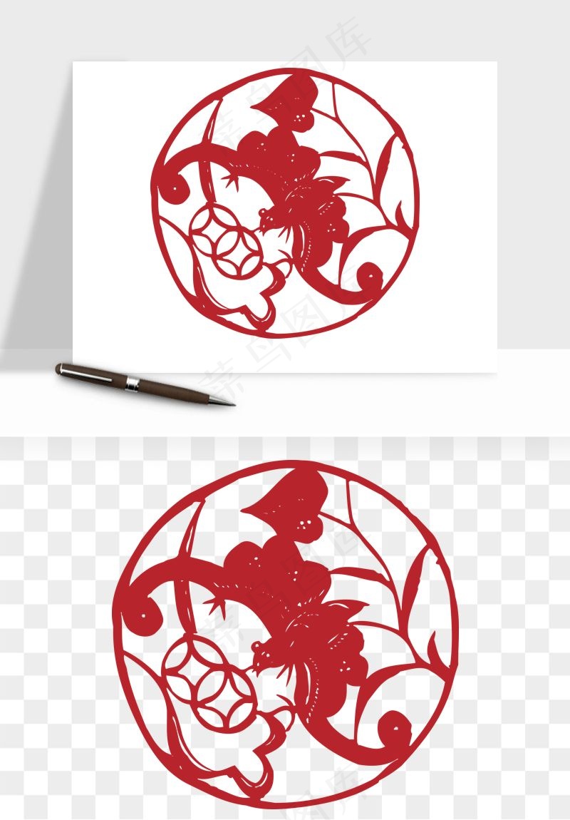 传统窗花剪纸图案png免抠