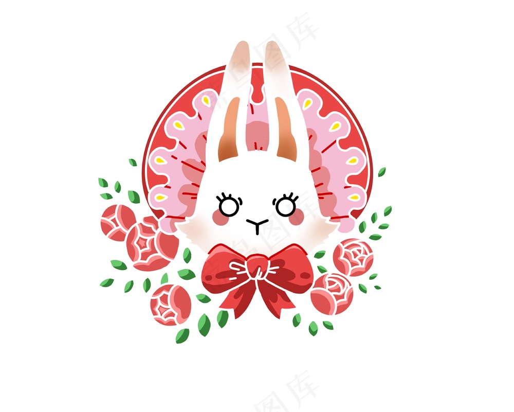 红色简约新国风可爱兔子花苞元素插画