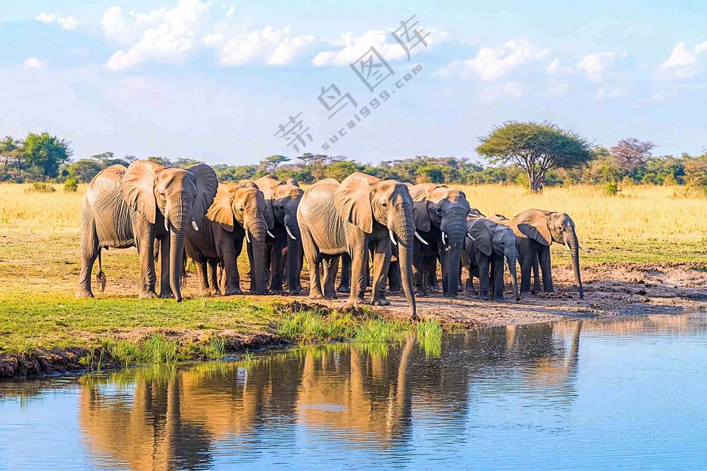 非洲大草原大象象群野生动物保护动物摄影图