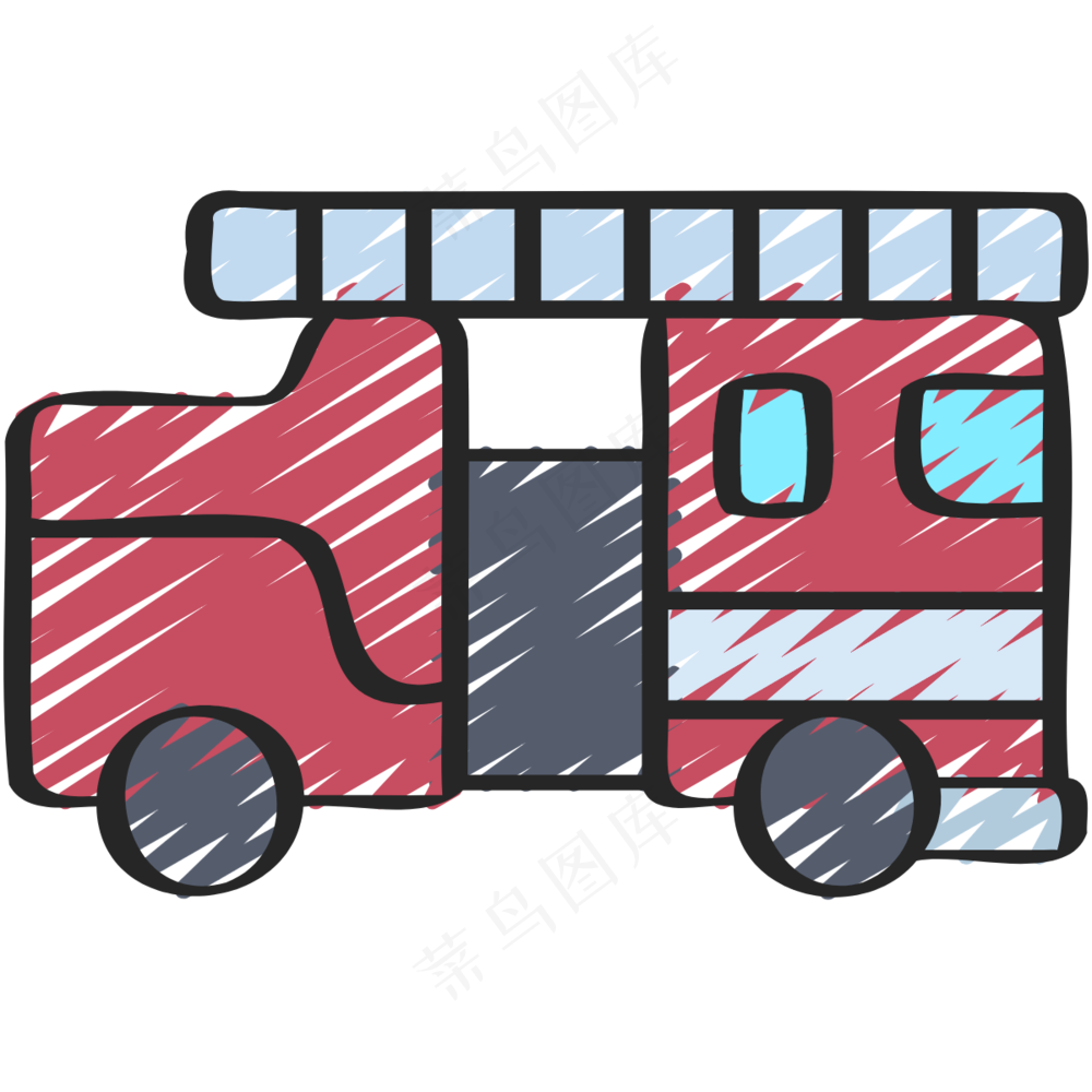 红色消防车 工程车 铅笔手绘图标icon