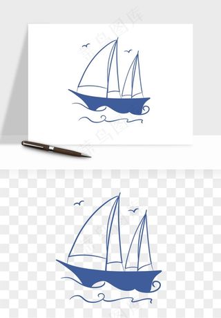 手绘航行帆船png免抠