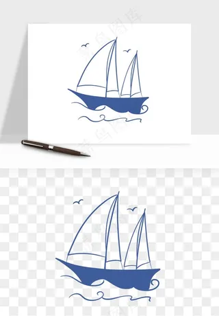 手绘航行帆船png免抠