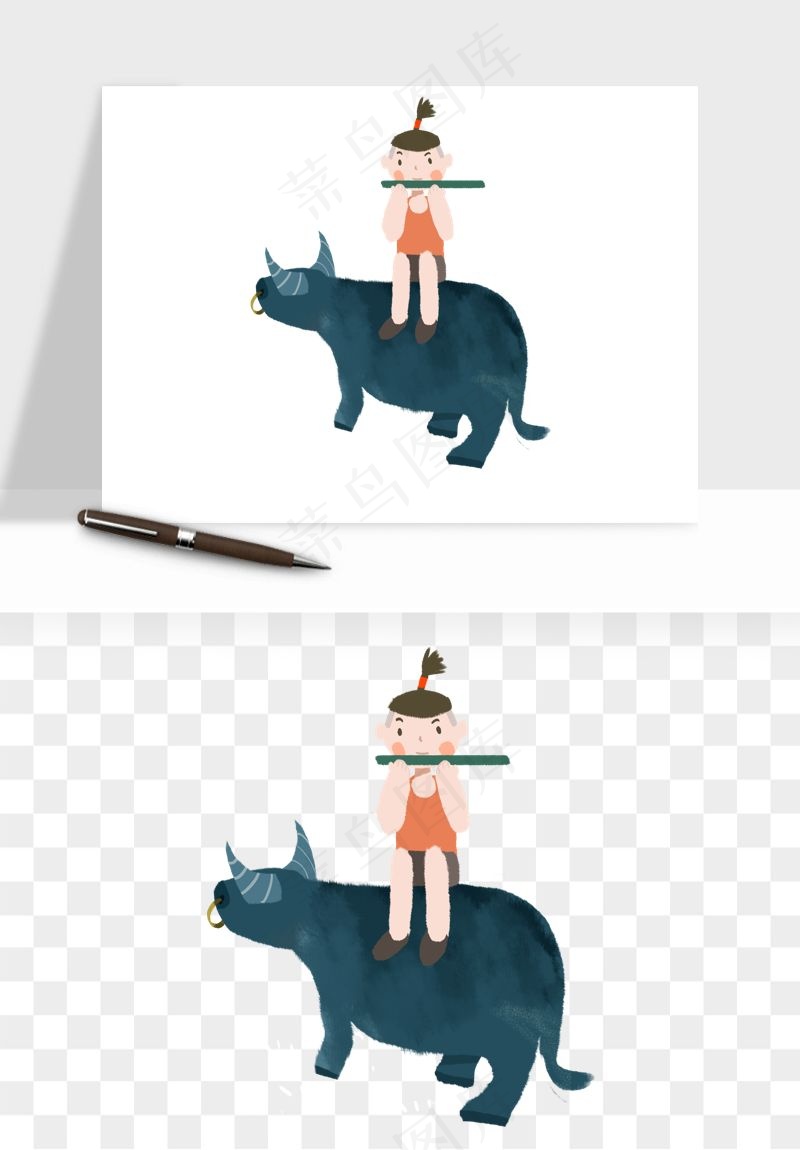 牧童放牛的孩子png免抠