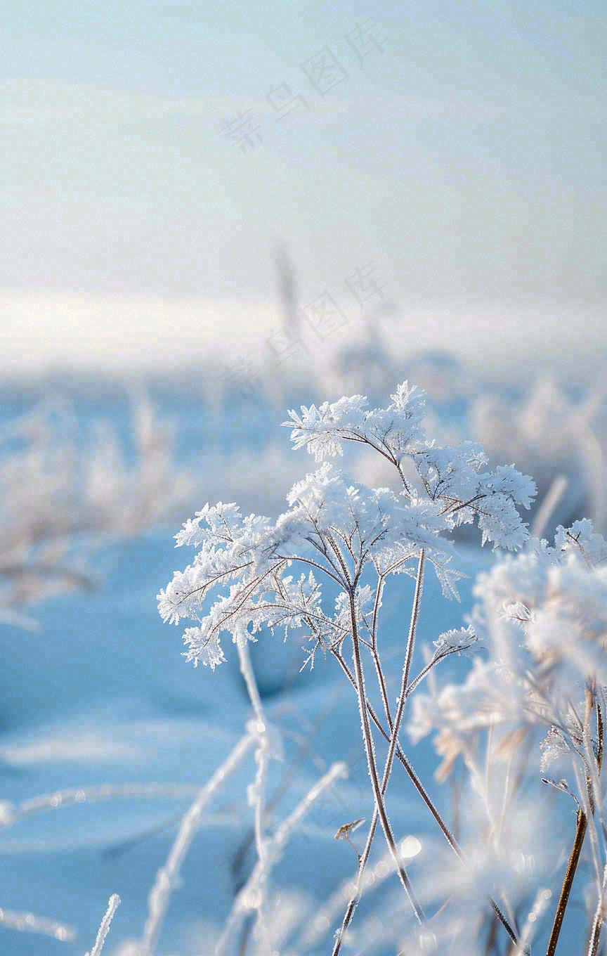 冬天白雪地里的芦苇植物小寒大寒寒露霜降摄影图