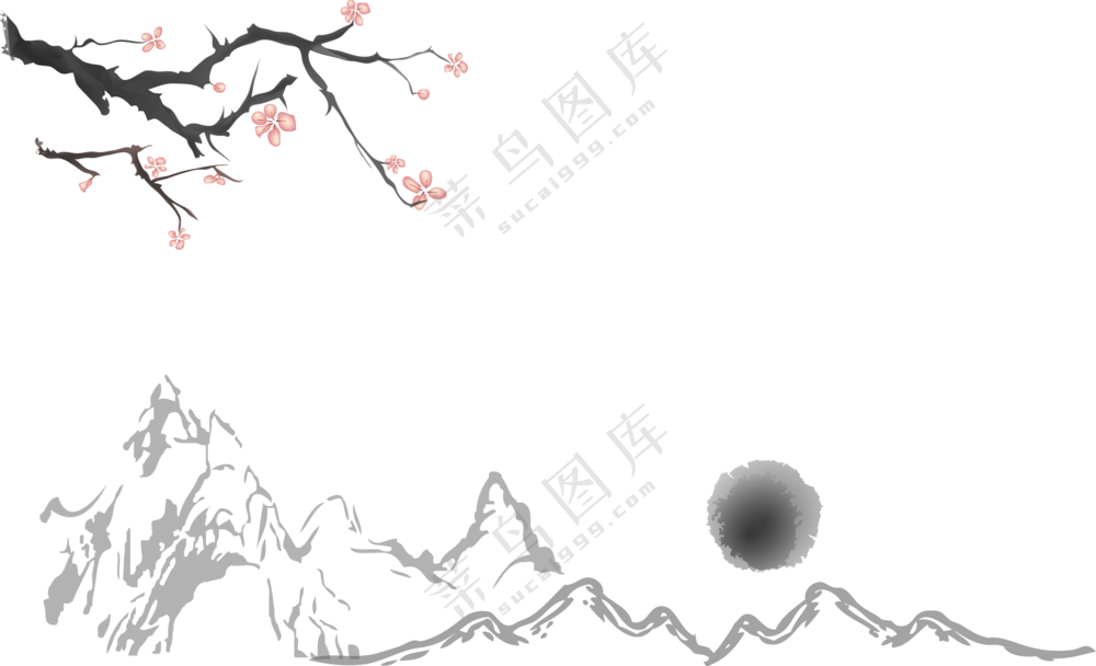 群山梅花绘画效果免抠PNG图片素材