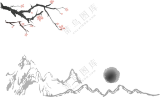 群山梅花绘画效果免抠PNG图片素材