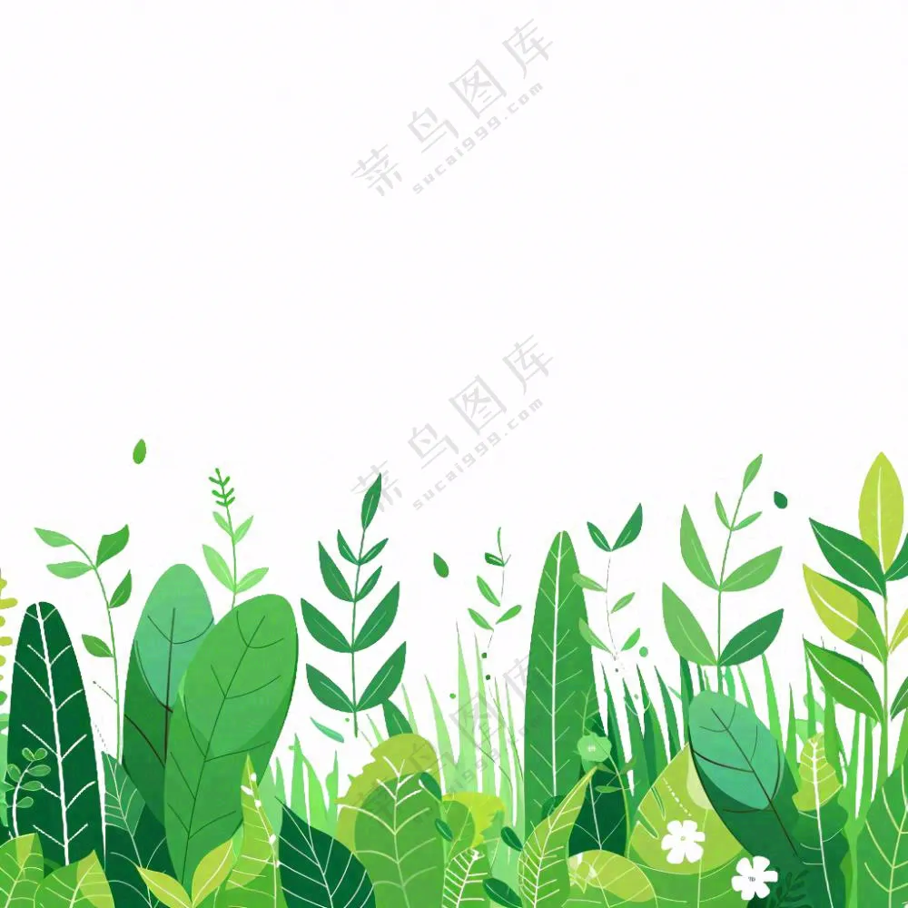 春夏绿色草丛绿叶卡通插画免抠