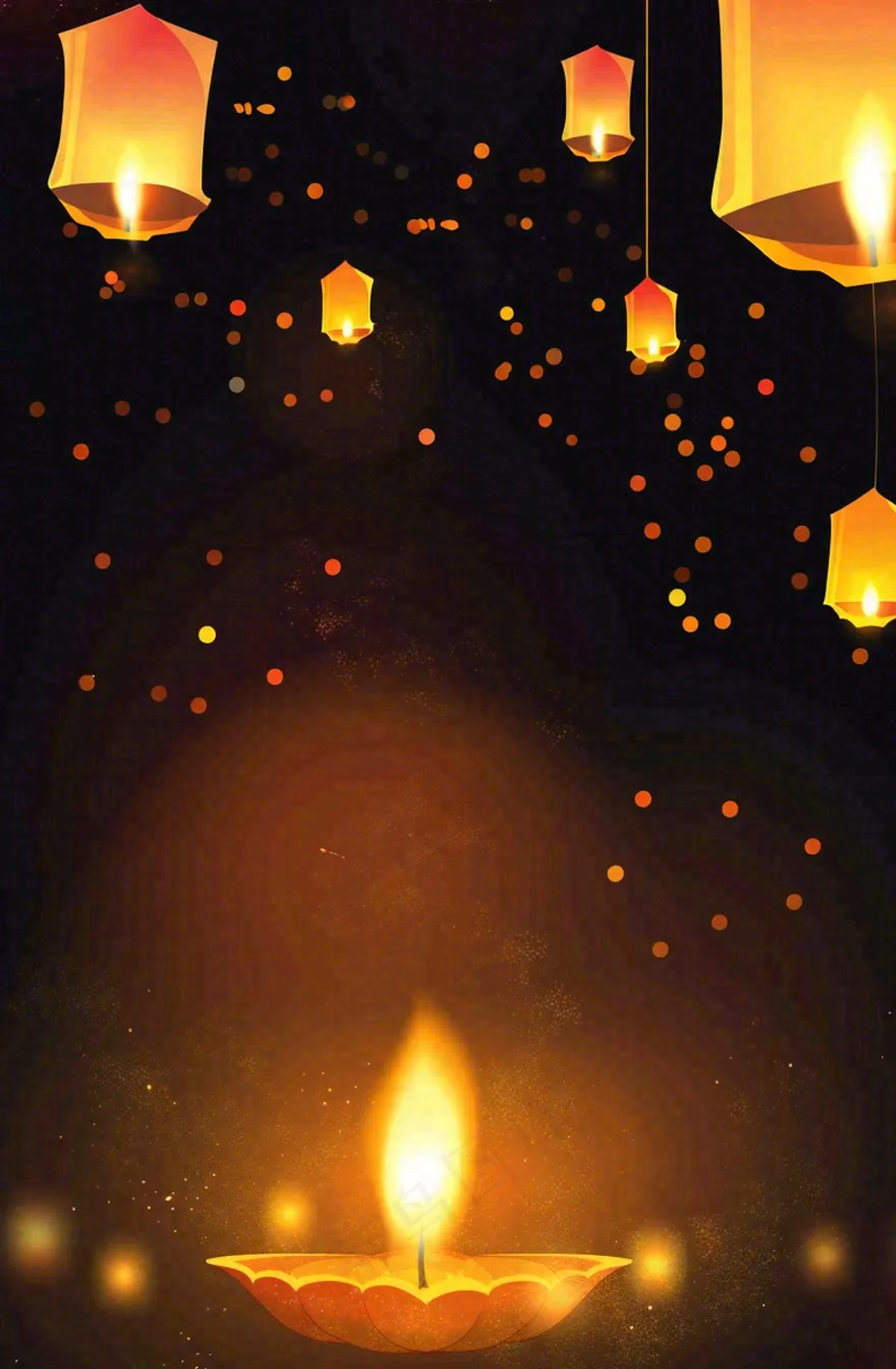 夜晚点灯孔明灯祈福中元节寒衣节插画背景