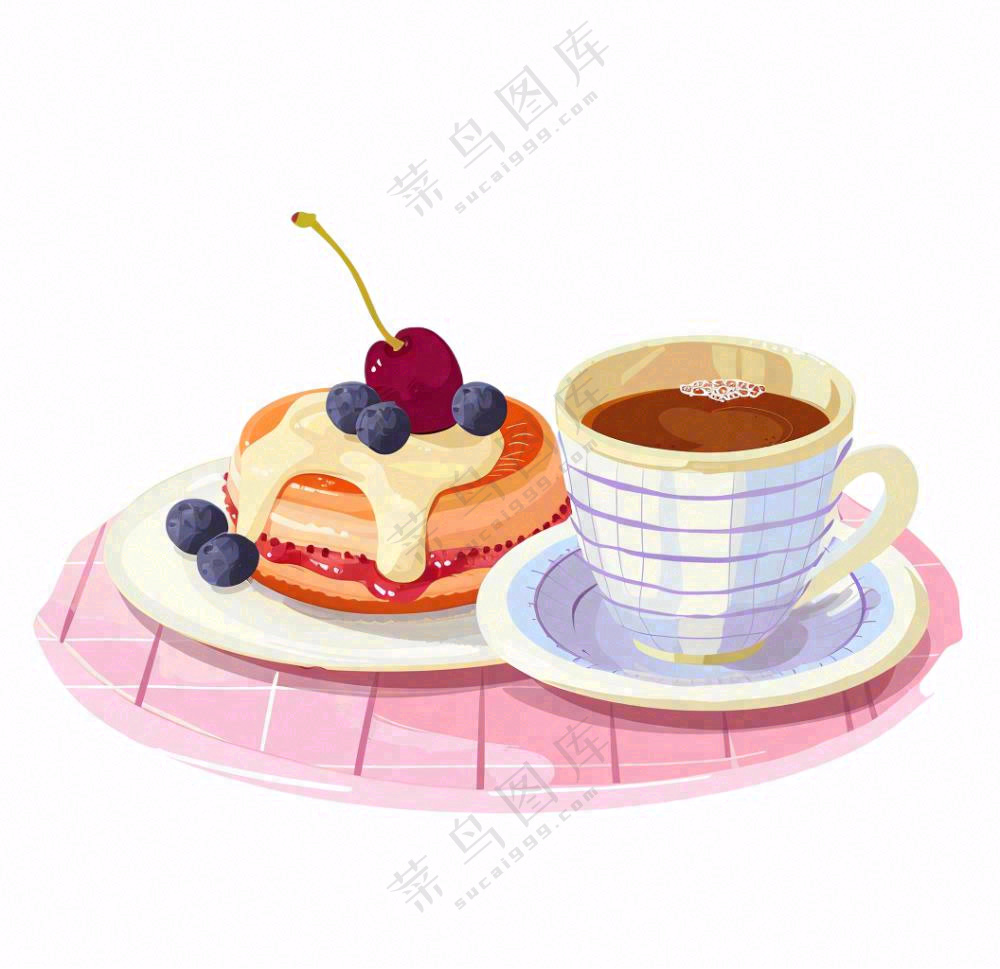 下午茶蛋糕饮料美食卡通插画免抠