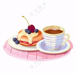 下午茶蛋糕饮料美食卡通插画免抠