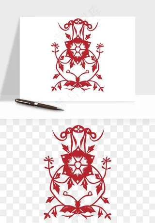 传统剪纸植物花卉png免抠