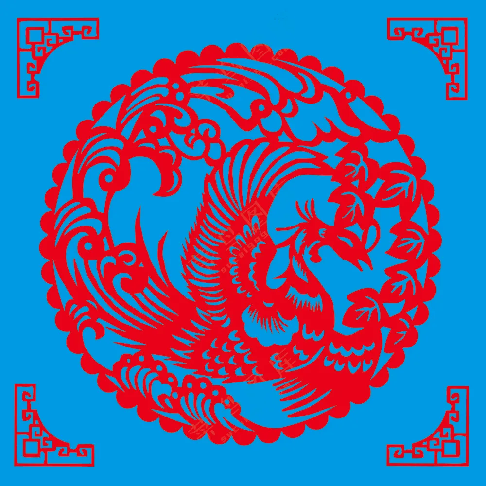 圆形传统图案凤凰剪纸