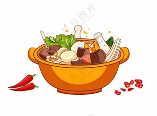 清汤砂锅麻辣烫菌菇美食插画免抠