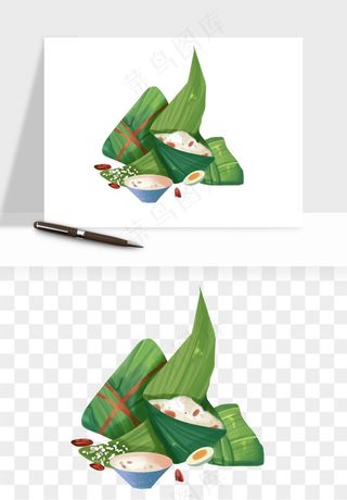 国潮粽子手绘肉粽png免抠