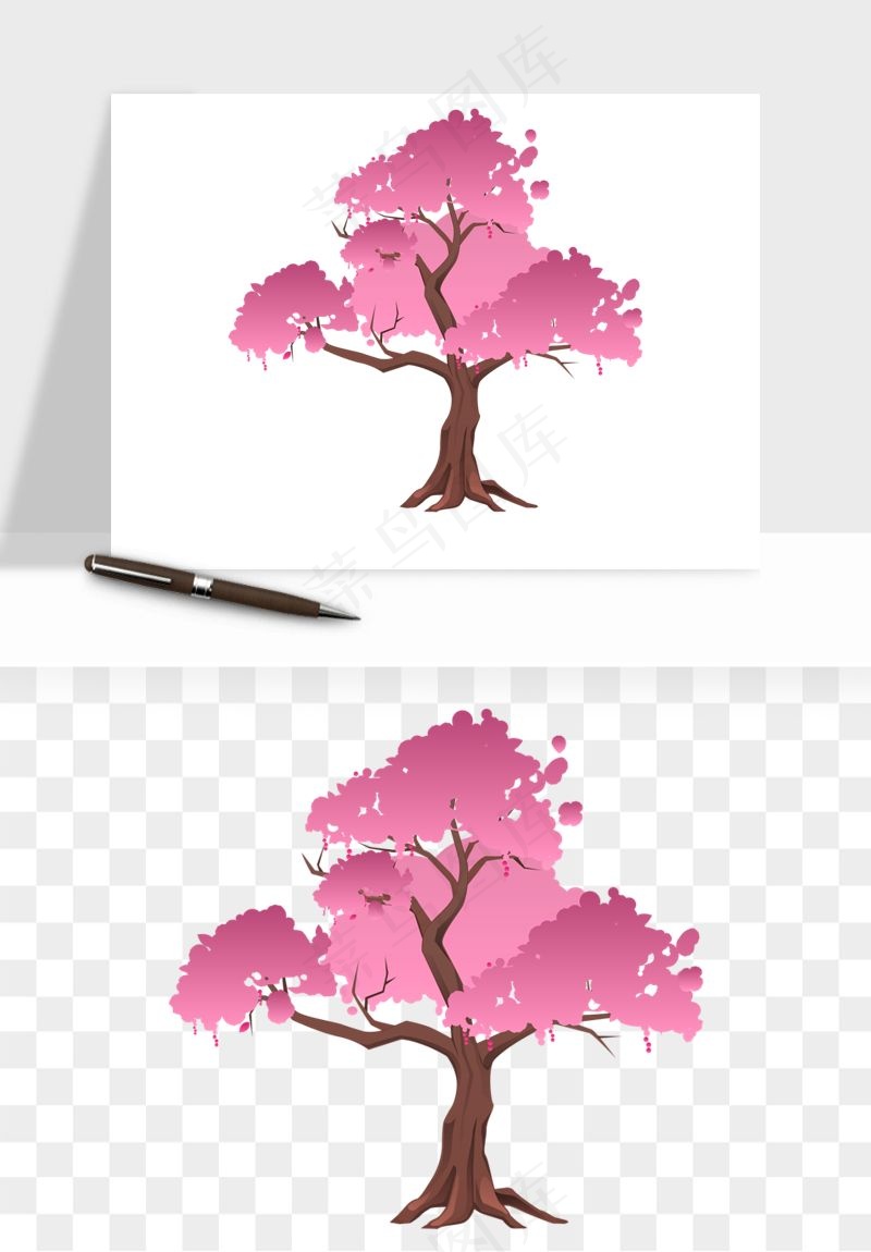 手绘浪漫花树桃花树png免抠