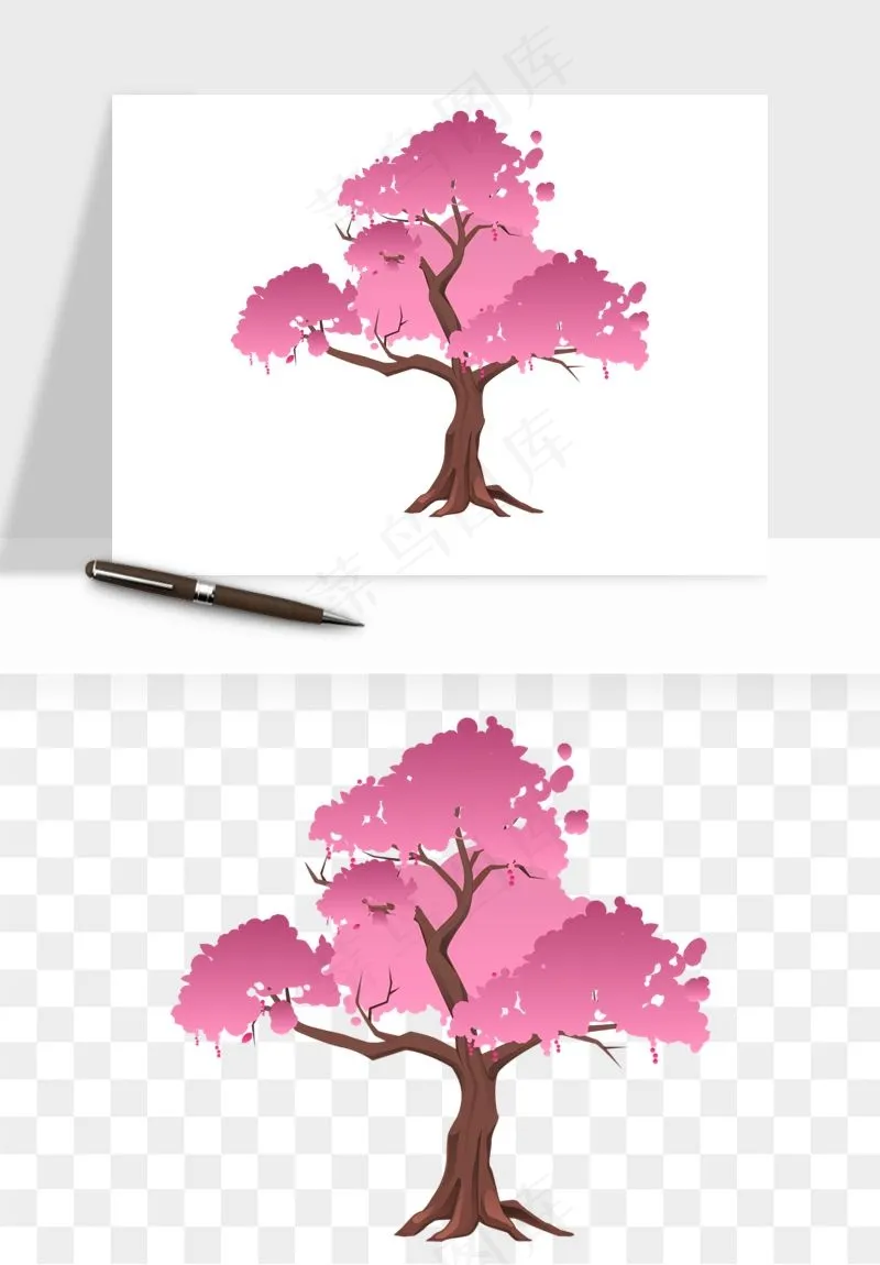 手绘浪漫花树桃花树png免抠