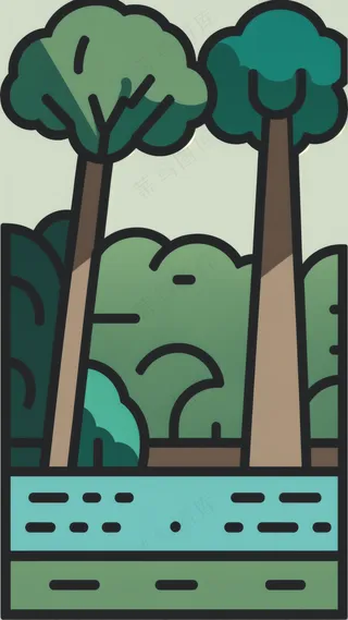 巨树 抽象粗线条简笔风景画