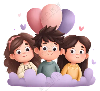 拿着气球的快乐儿童