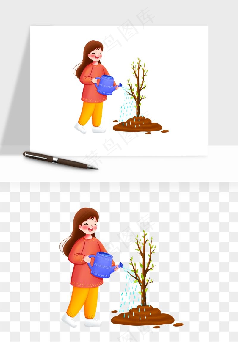 手绘植树节挖土人物png免抠