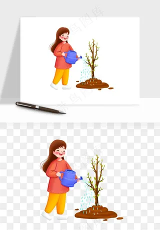 手绘植树节挖土人物png免抠