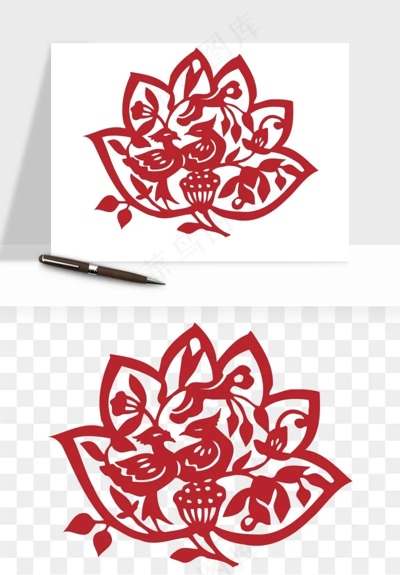 传统剪纸植物花卉png免抠