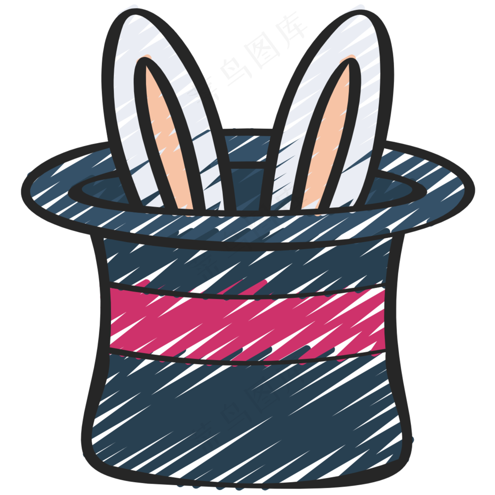 魔术师帽子 兔耳朵 铅笔手绘图标icon