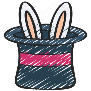 魔术师帽子 兔耳朵 铅笔手绘图标icon