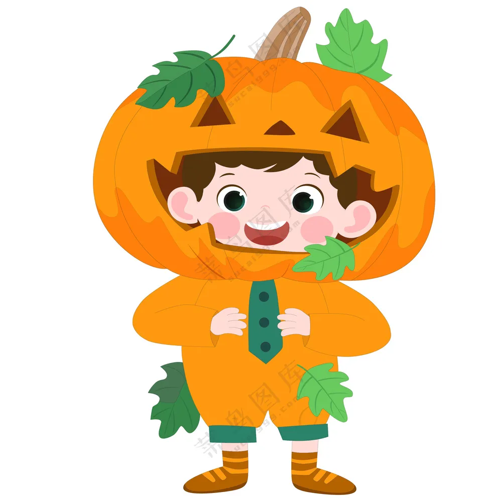 万圣节穿南瓜服装的可爱男孩卡通插画