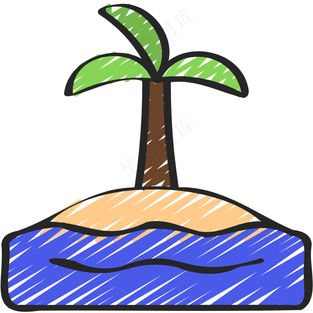 海岛上的椰子树 铅笔手绘图标icon