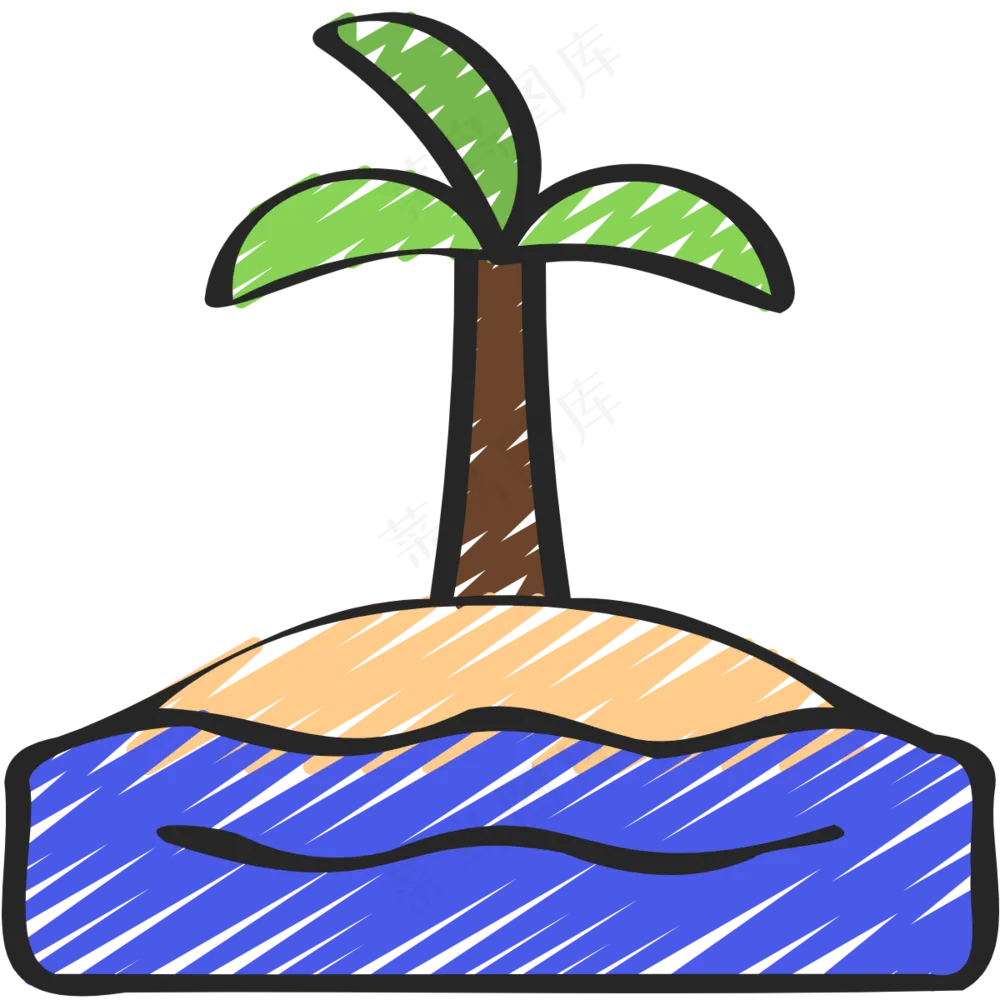 海岛上的椰子树 铅笔手绘图标icon