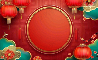 红色喜庆新年红灯笼庆祝节日元旦插画背景