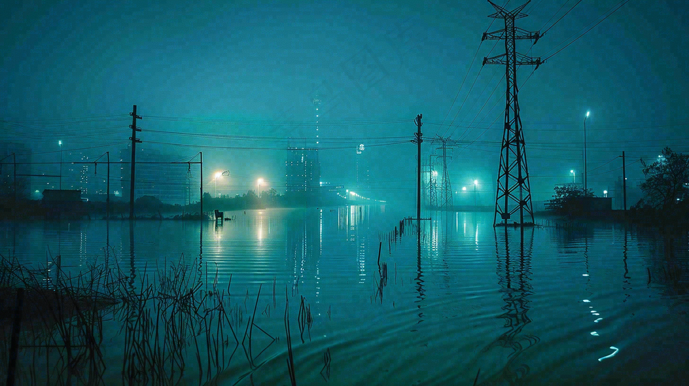 洪水自然灾害防洪预警摄影图