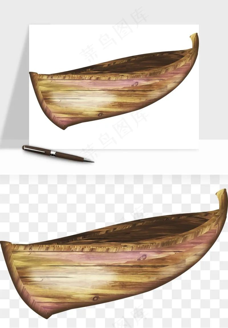 手绘木船小船png免抠