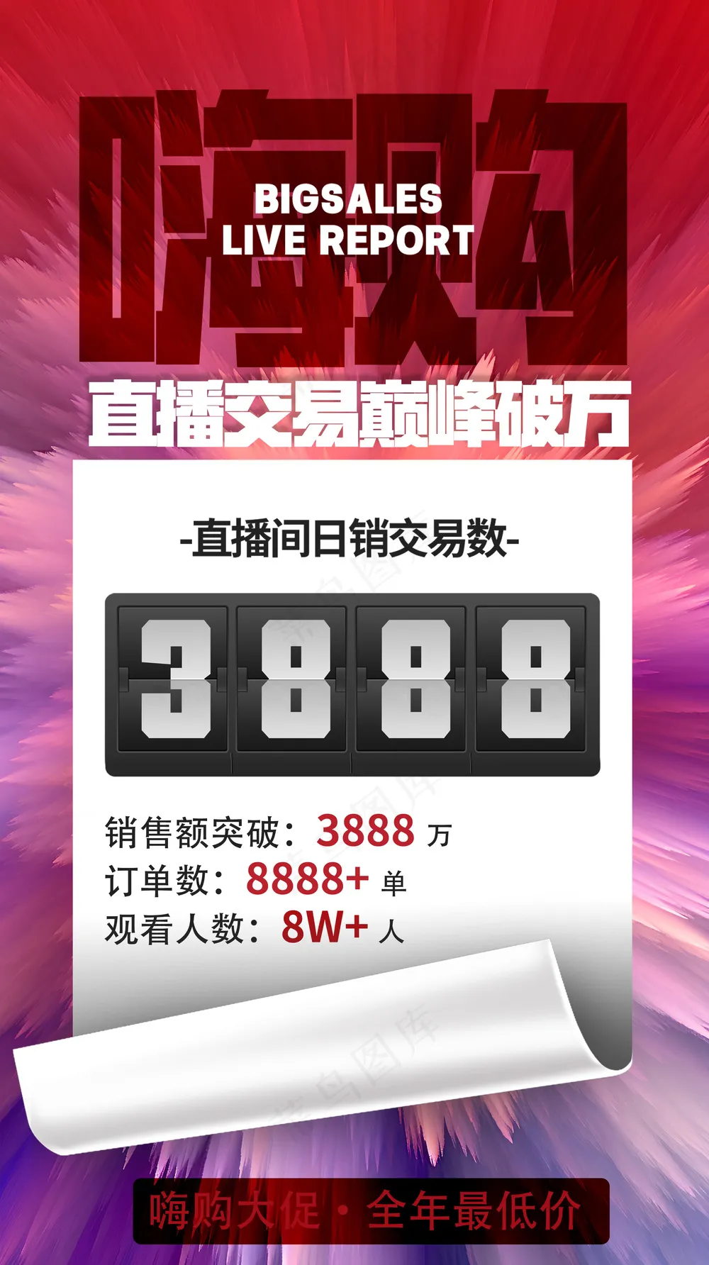 嗨购直播销量战报立体冲击力海报