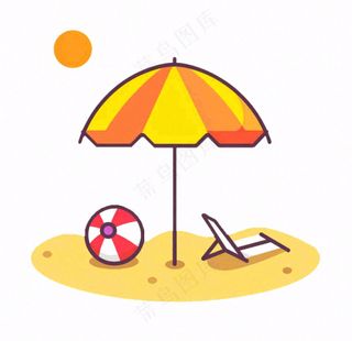 夏日海洋海滩元素卡通插画免抠