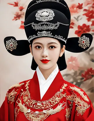 状元女_红色汉服_黑色状元帽子_高清
